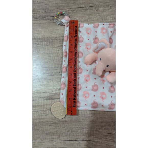 Modern Baby Elephant Security lovey Blanket Teether Toy Pink & White 12" - Picture 6 of 7